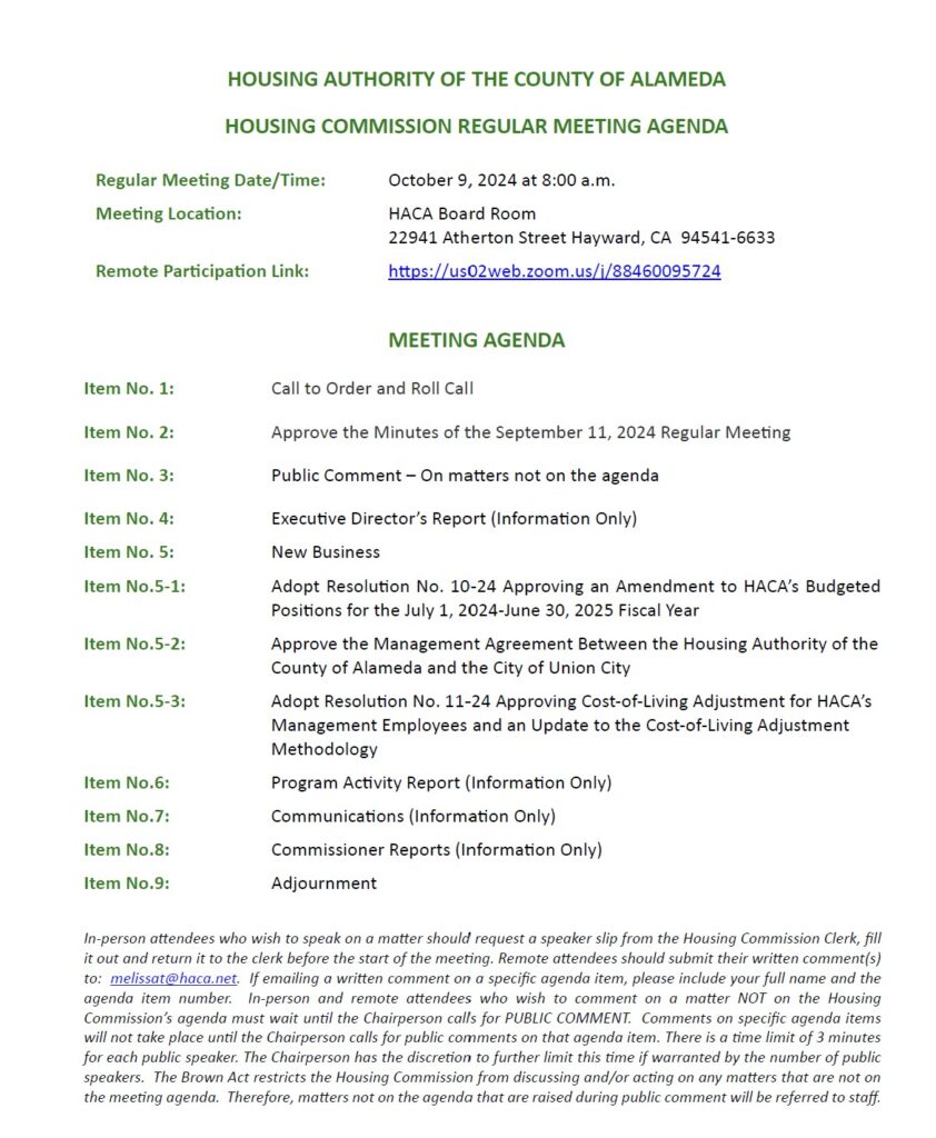 Regular Commission Meeting Agenda