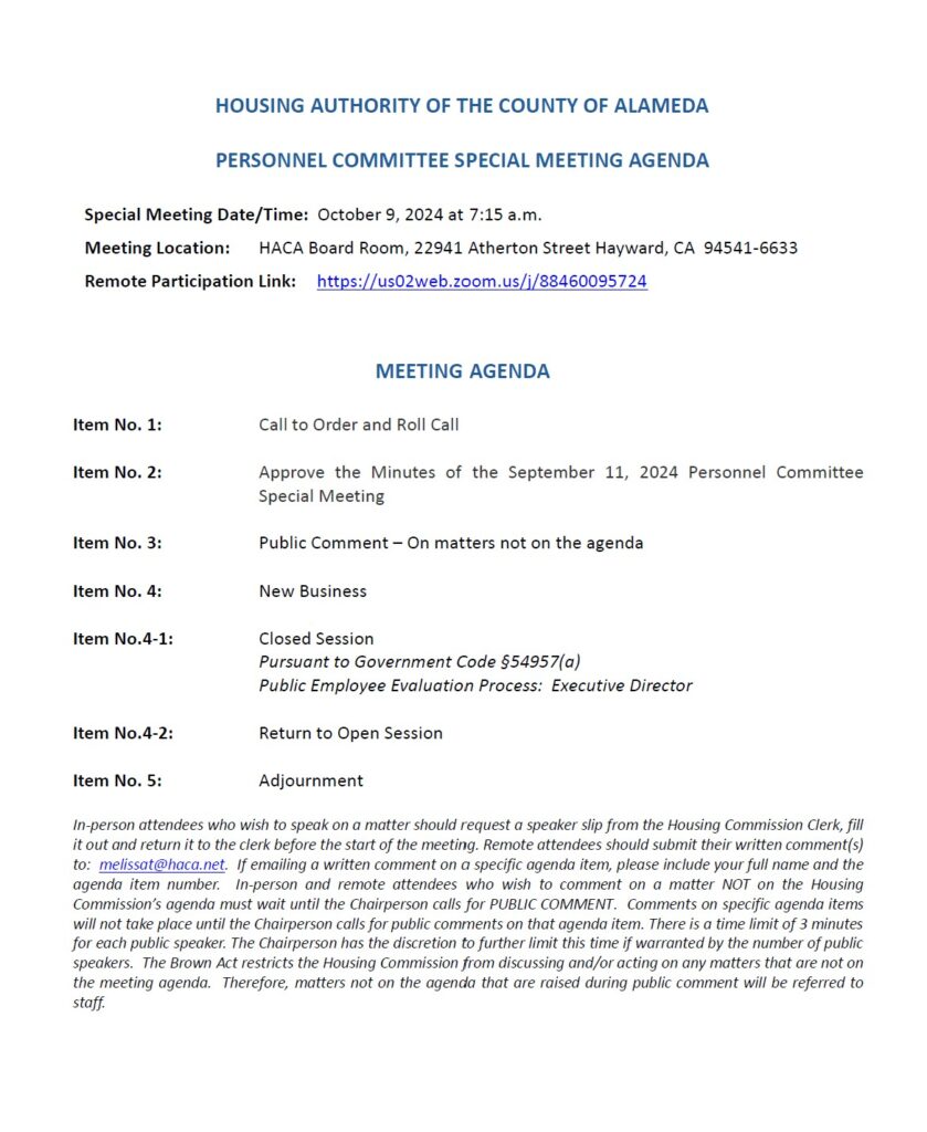 Personnel Committee Agenda